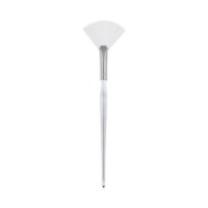 Кисть веерная косметическая с белой нейлоновой щетинкой, белая пластмассовая ручка, длина 160мм